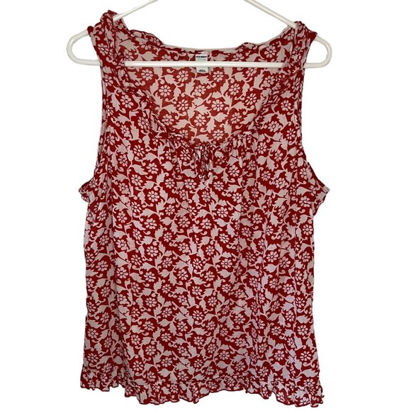 Old Navy Tops - Old Navy Red & White Cotton Tank top with Ruffle Hem size XL